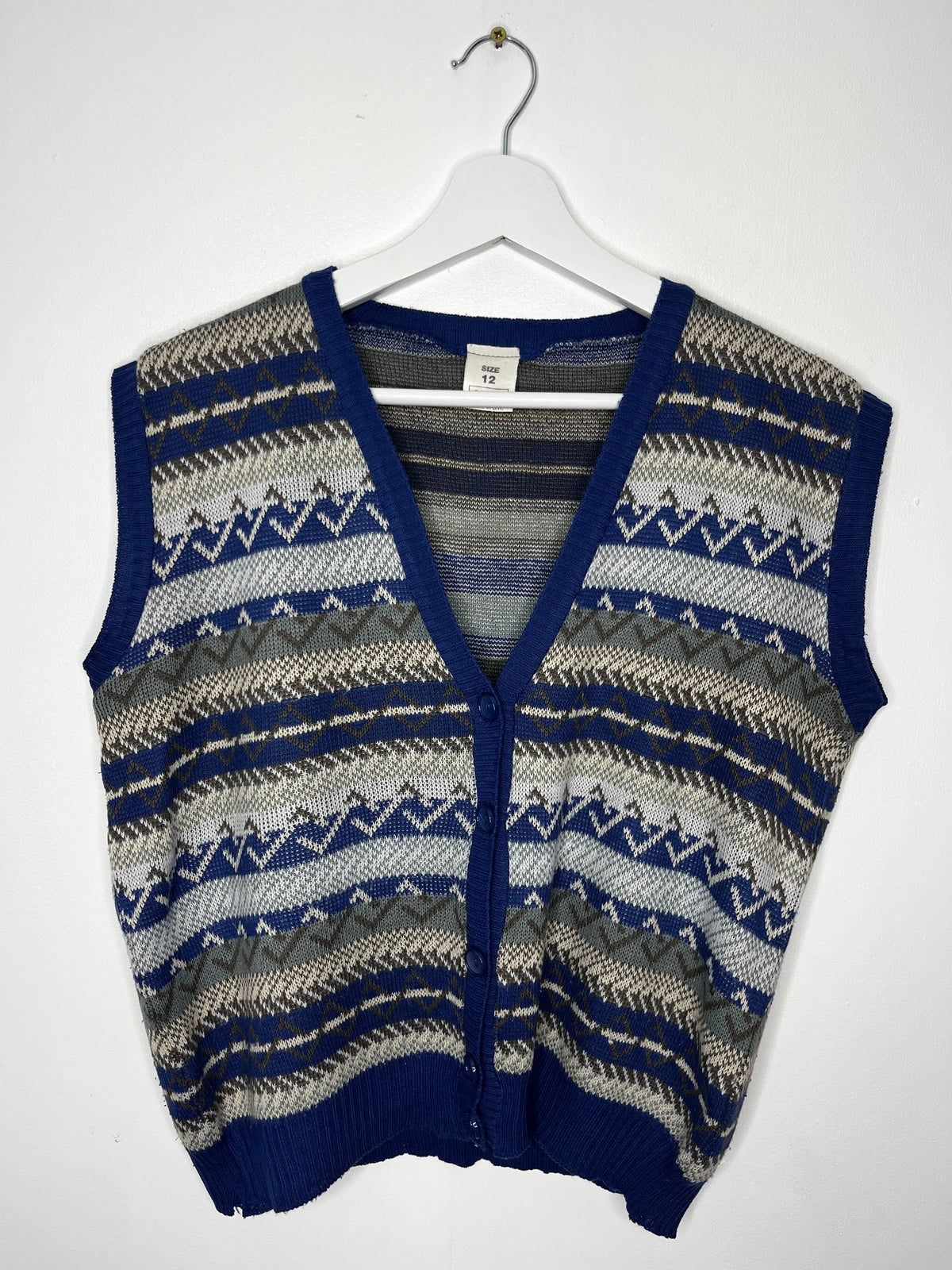Blue Patterned Vintage Sweater Vest