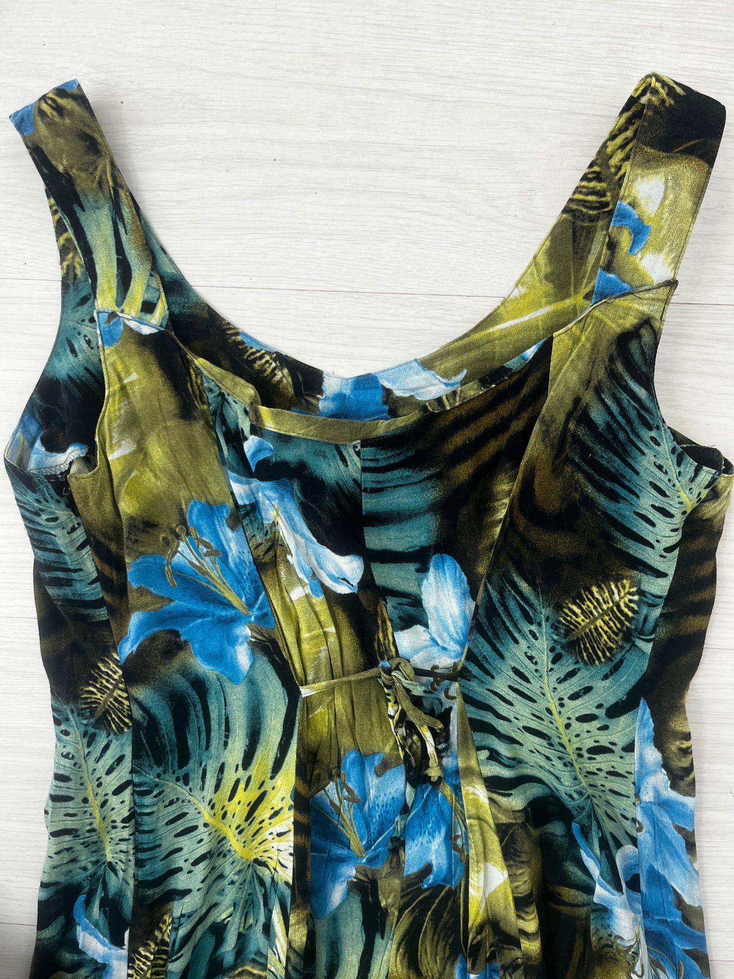 Vintage Christine lure Tie Back Green Blue Dress