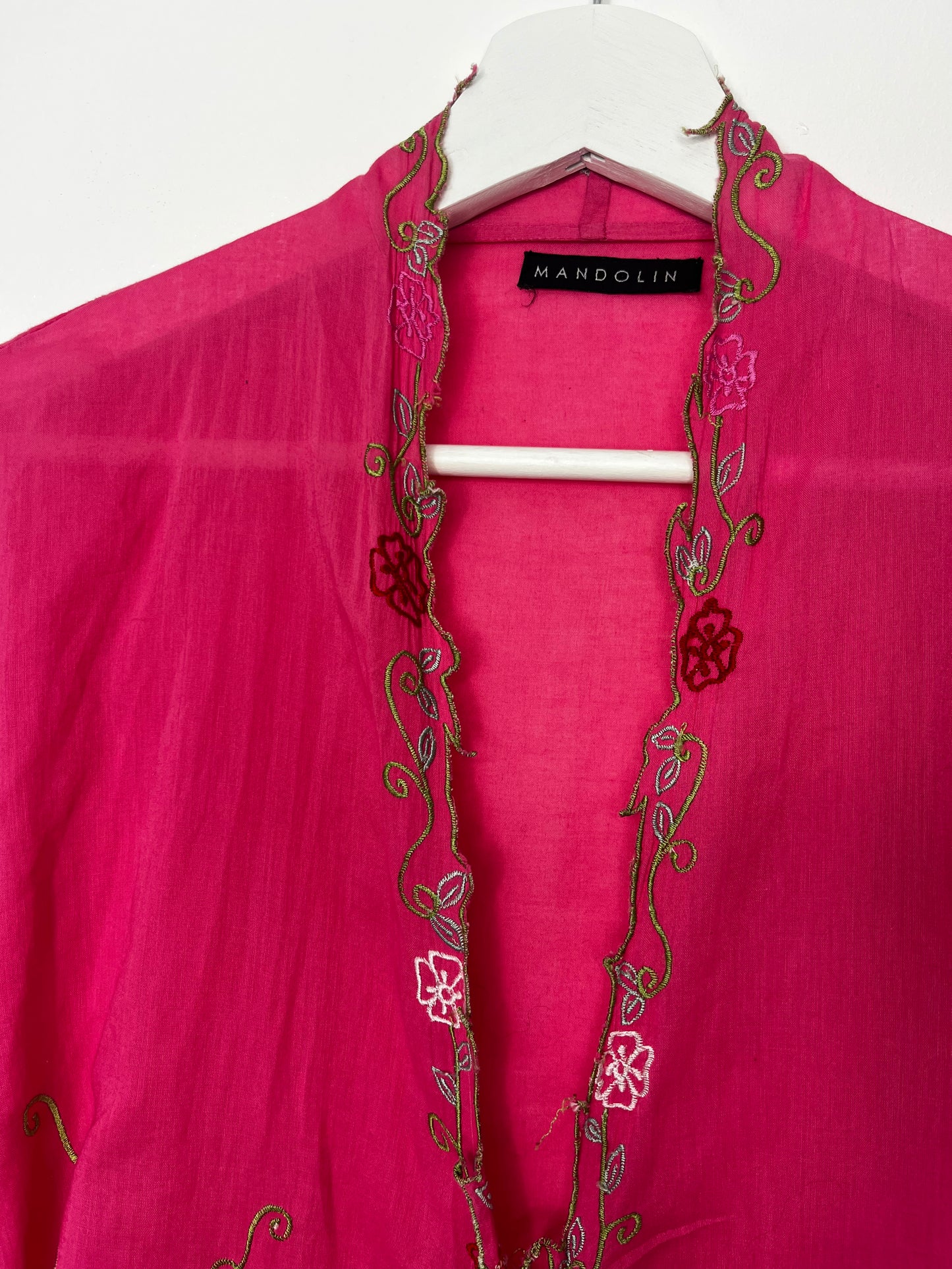 Pink Vintage Embroidered Floral Tie Blouse