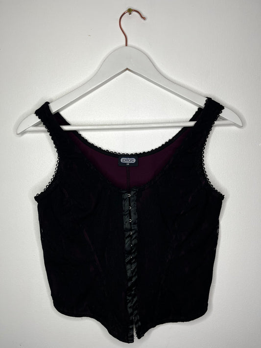 Black Purple Lace Vintage Corset Top
