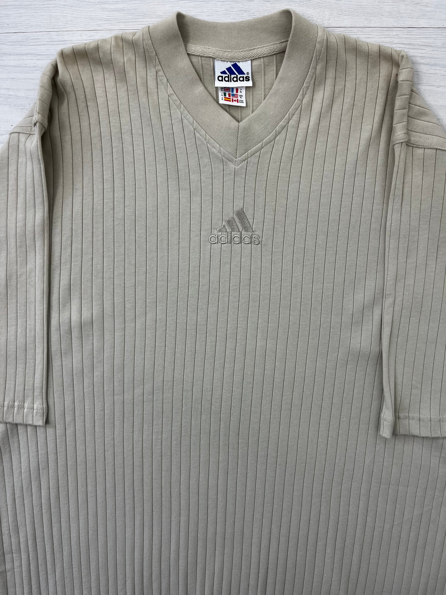 True Vintage Cream Ribbed Adidas Top Mens XL