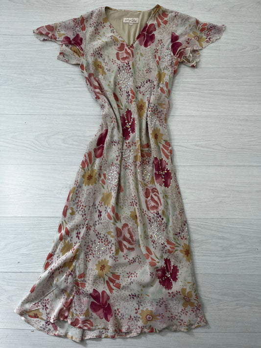 Fairycore Beaded Floral Vintage Dress