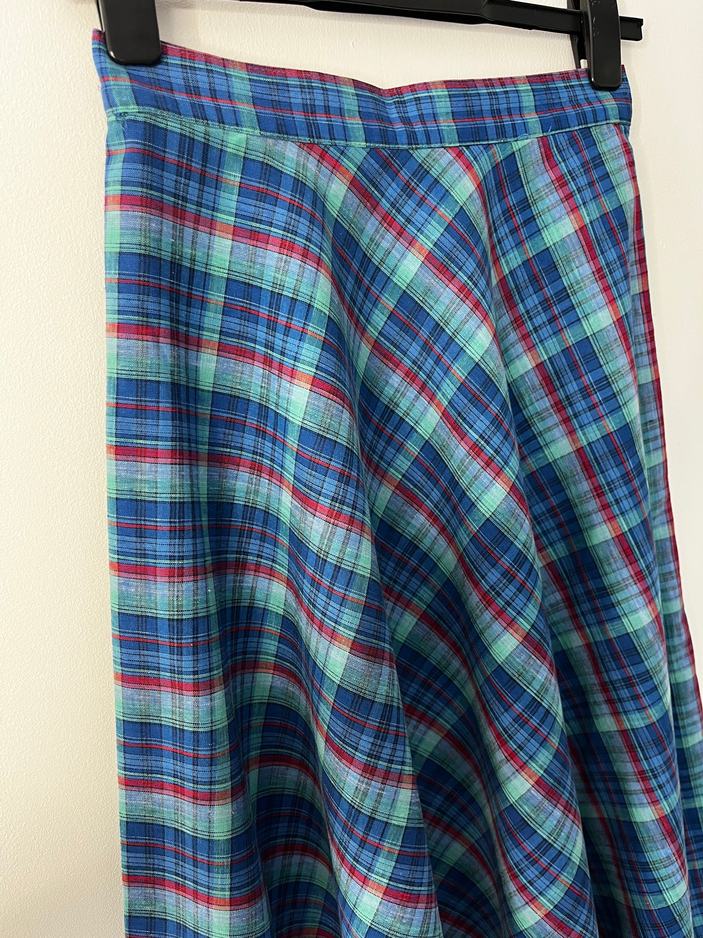 Vintage St Michael Blue Tartan Plaid Midi Circle Skirt | UK Made | High Waist