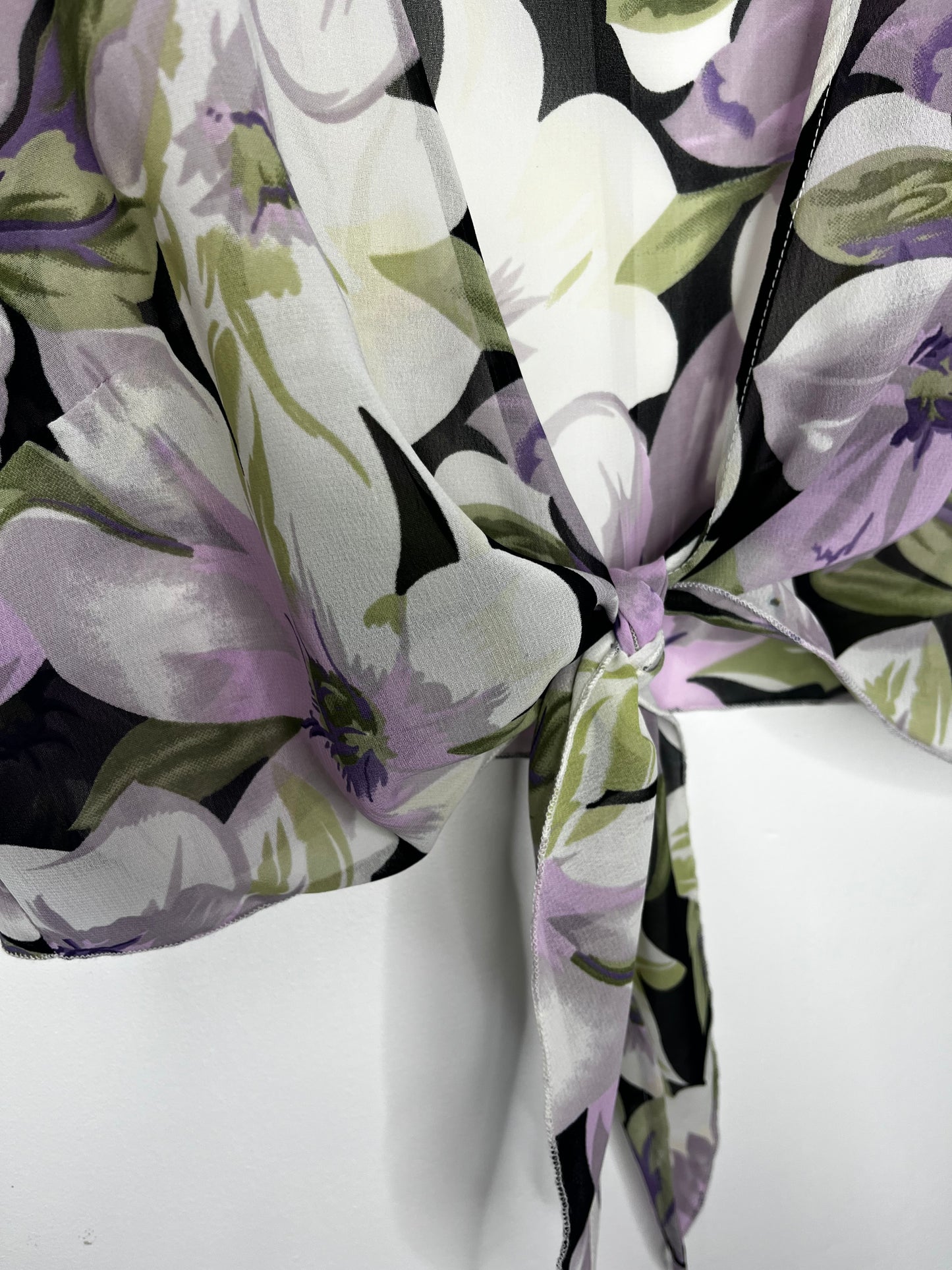 Semi Sheer Lilac Floral Vintage Tie Top Blouse