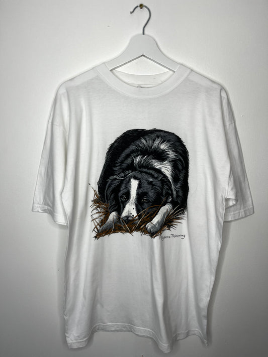 Pure Cotton Dog Picture Vintage T-Shirt