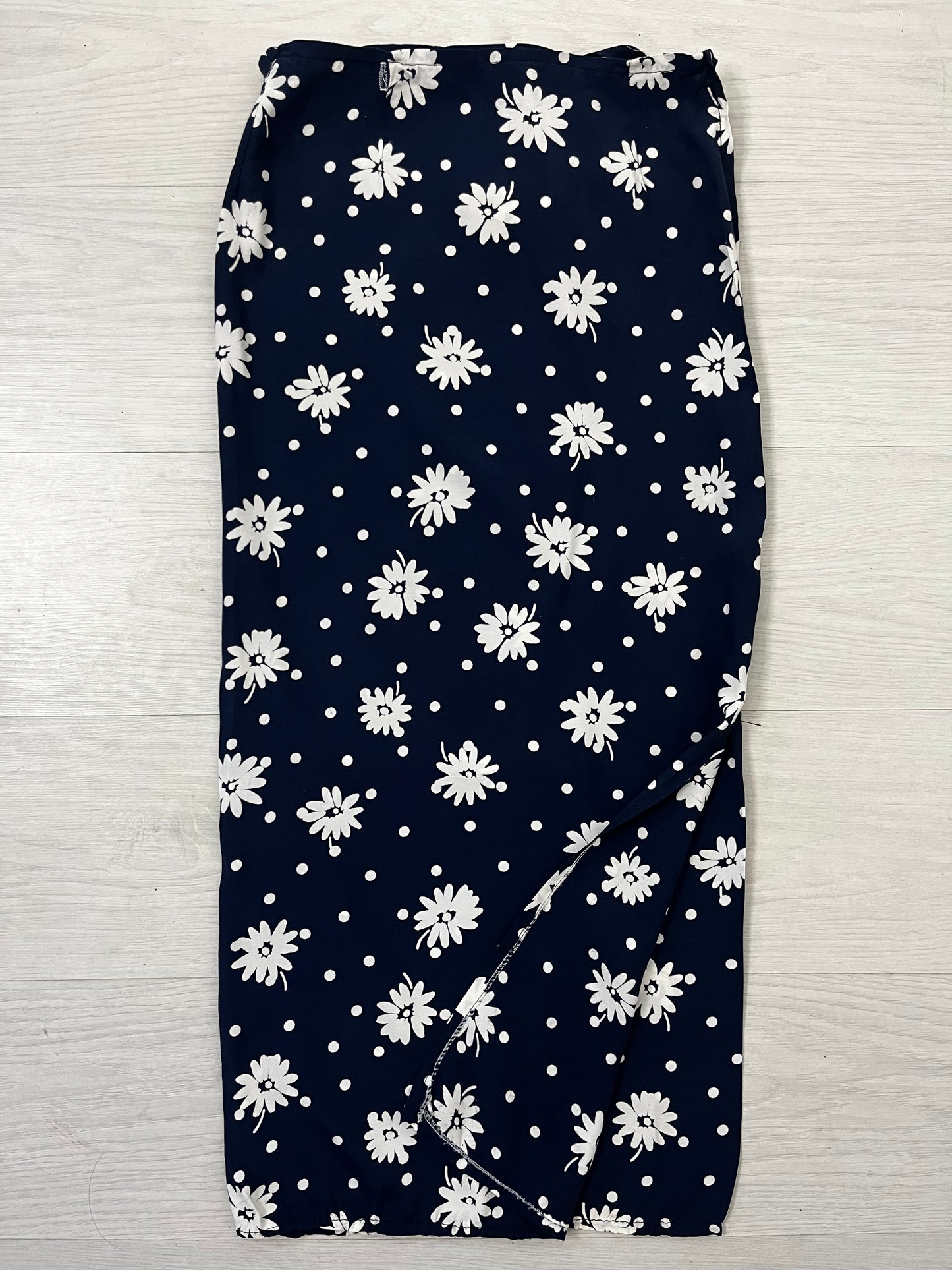 White Flower Navy Wrap Maxi Skirt