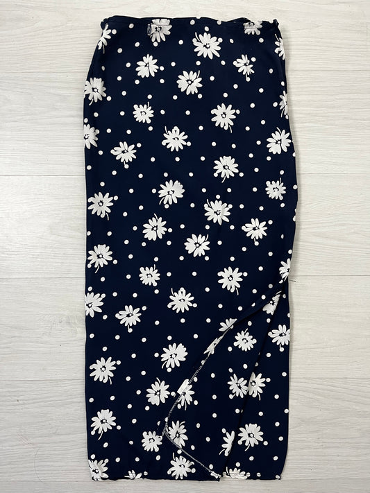 White Flower Navy Wrap Maxi Skirt