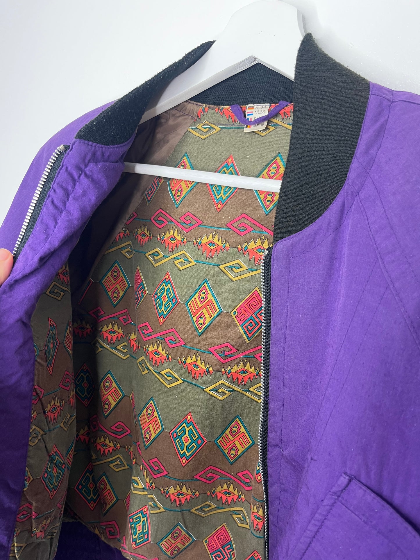 True Vintage Patterned Lining Purple Bomber Jacket
