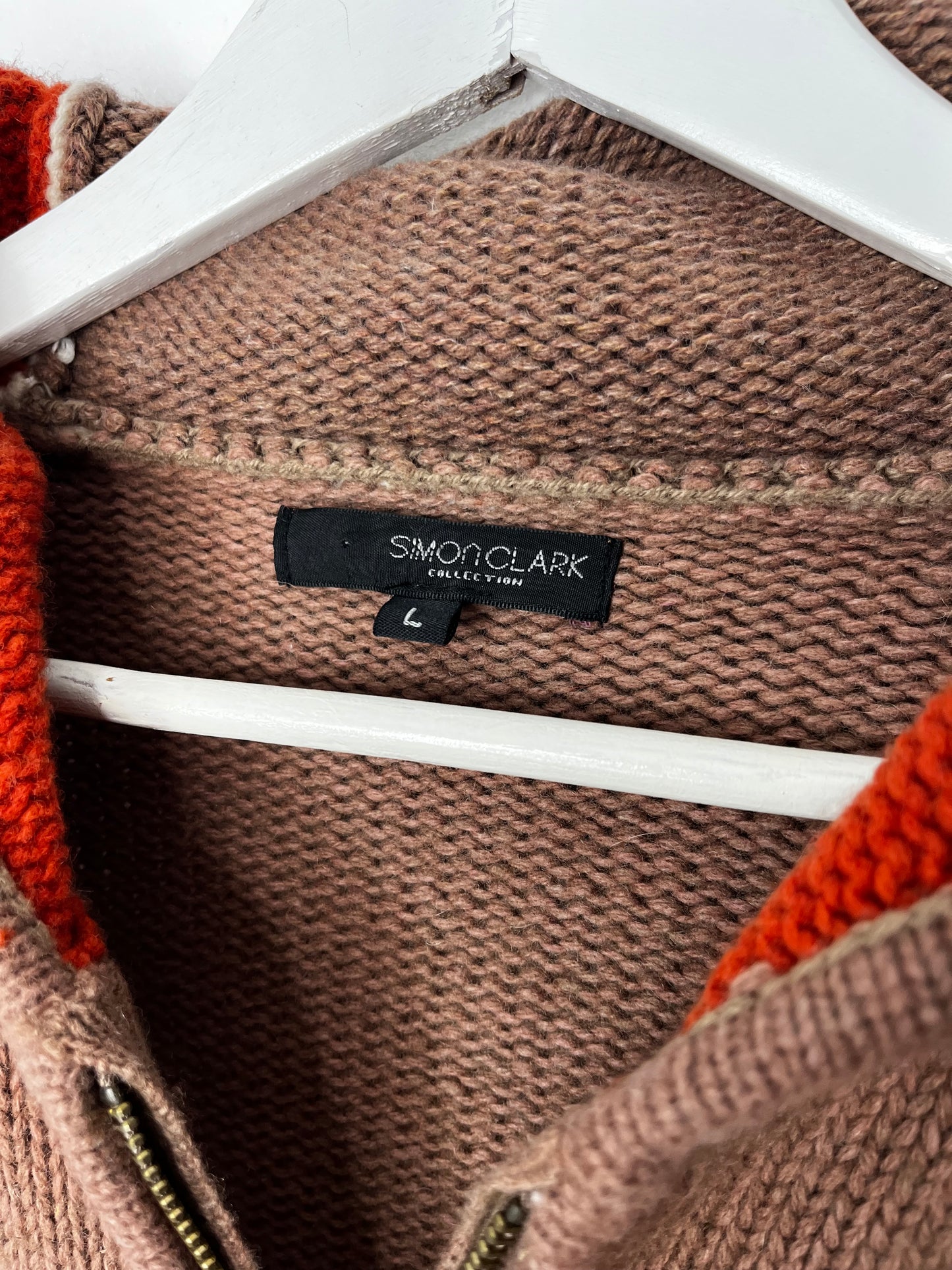 Orange & brown hooded knit vintage cardigan