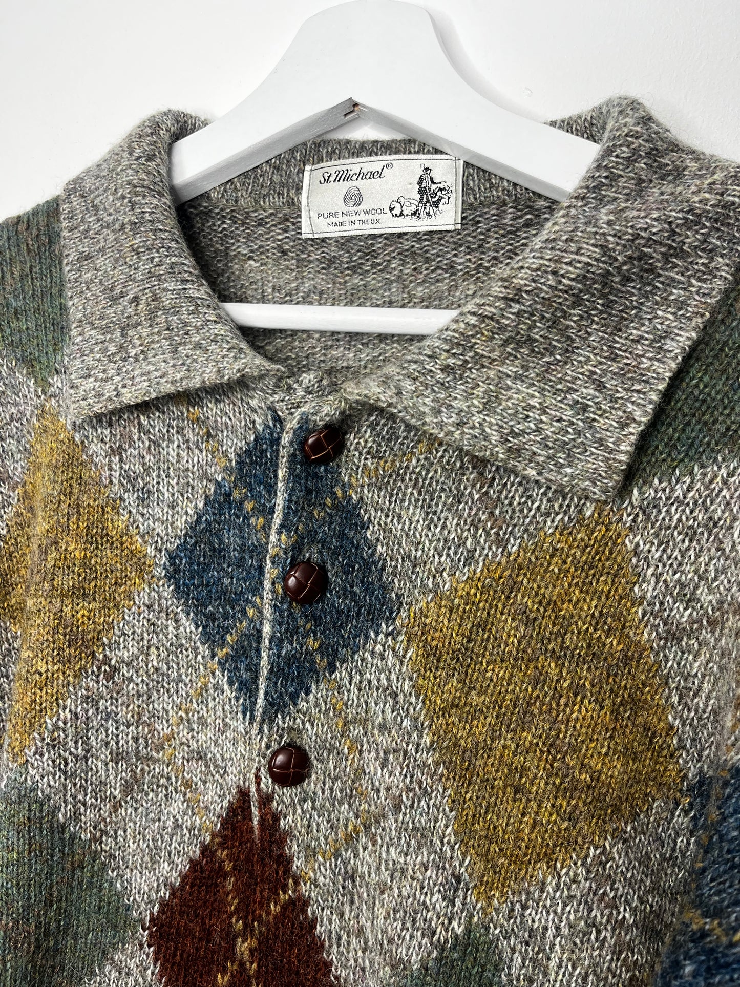 True Vintage Grey Wool Patterned Jumper