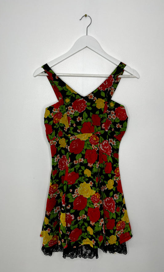 Lace Trim Floral Vibrant Dress