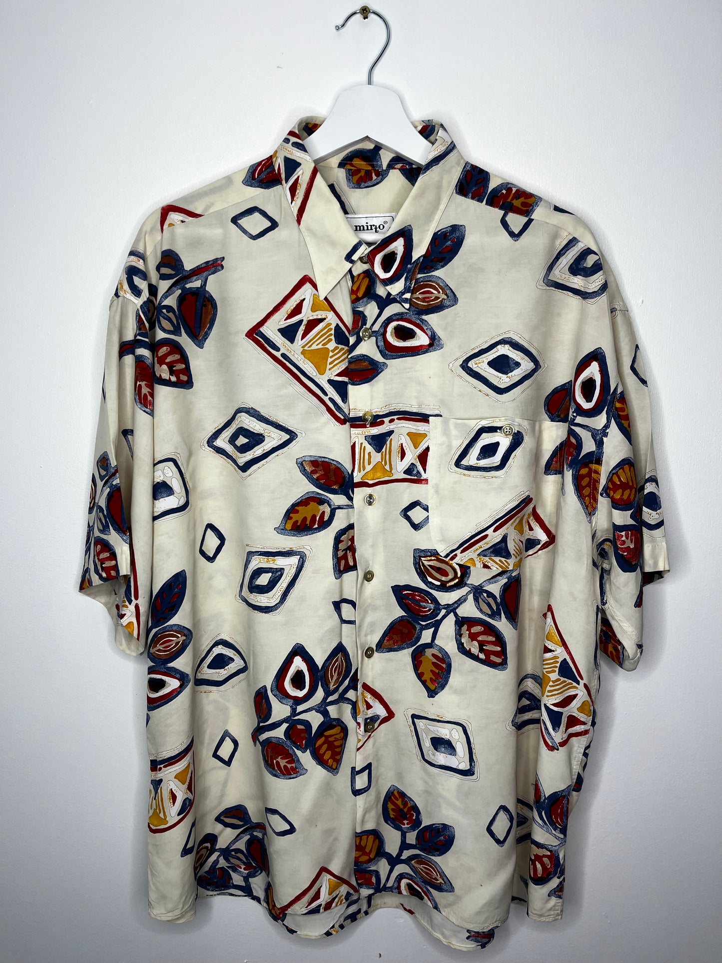 True Vintage Cream Leaf Patterned Shirt