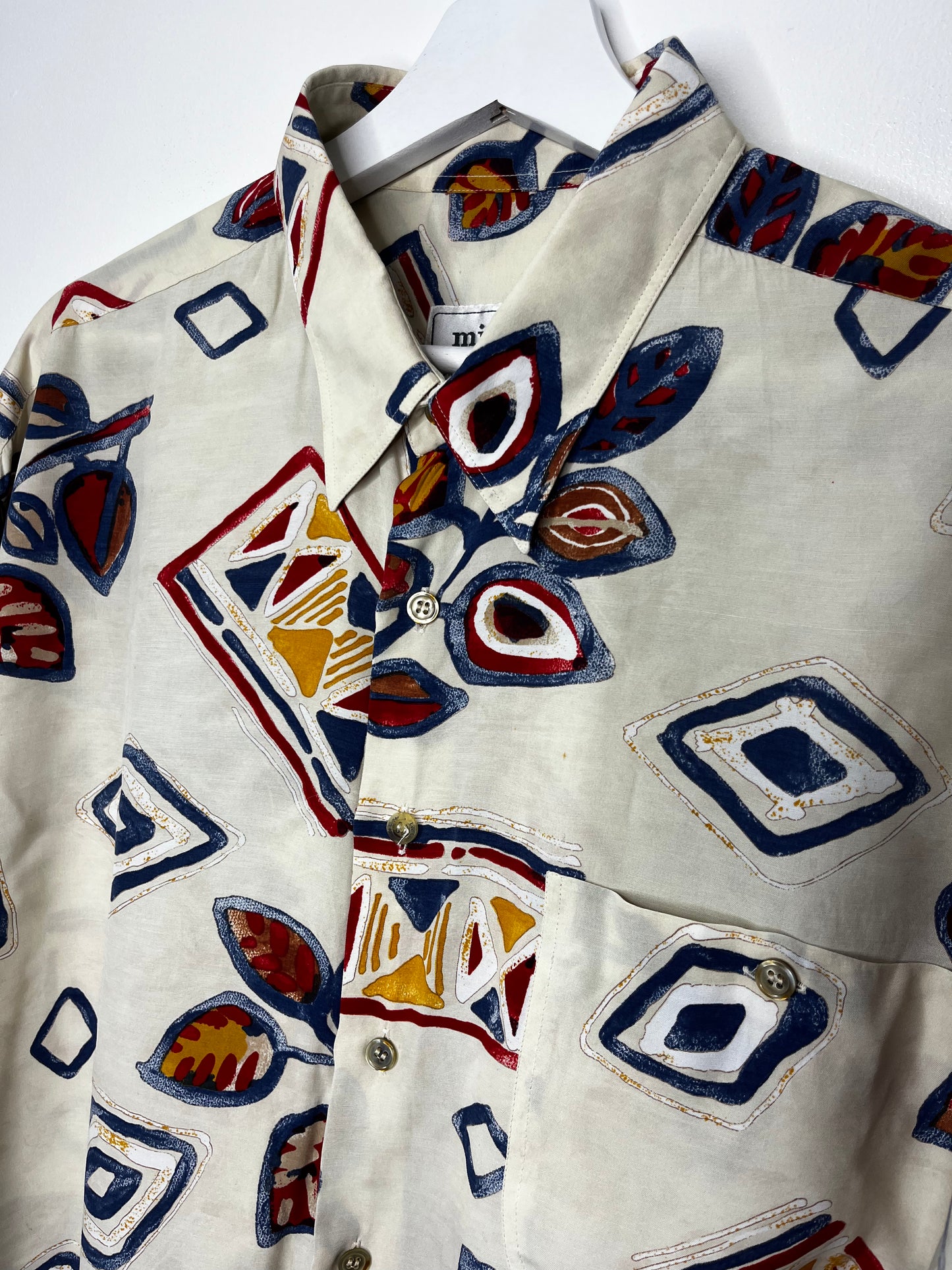 True Vintage Cream Leaf Patterned Shirt