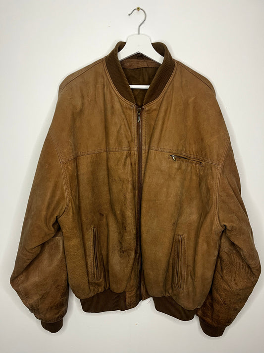 True Vintage Brown Leather Bomber Jacket
