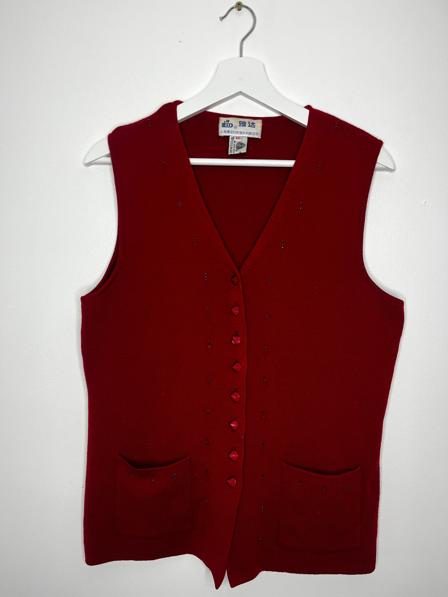 Red Wool Sleeveless Vintage Cardigan