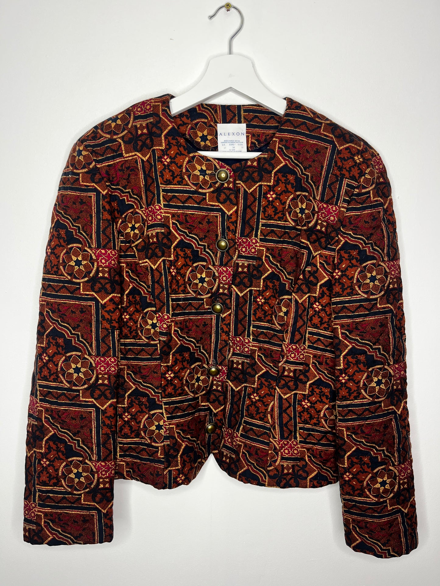 True Vintage Collarless Patterned Quilted Jacket