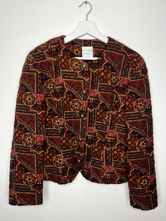 True Vintage Collarless Patterned Quilted Jacket