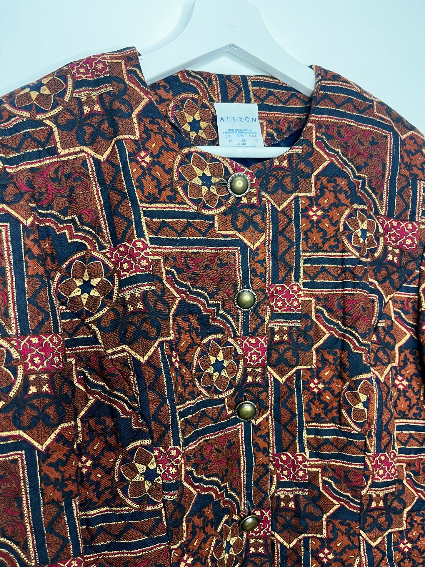 True Vintage Collarless Patterned Quilted Jacket