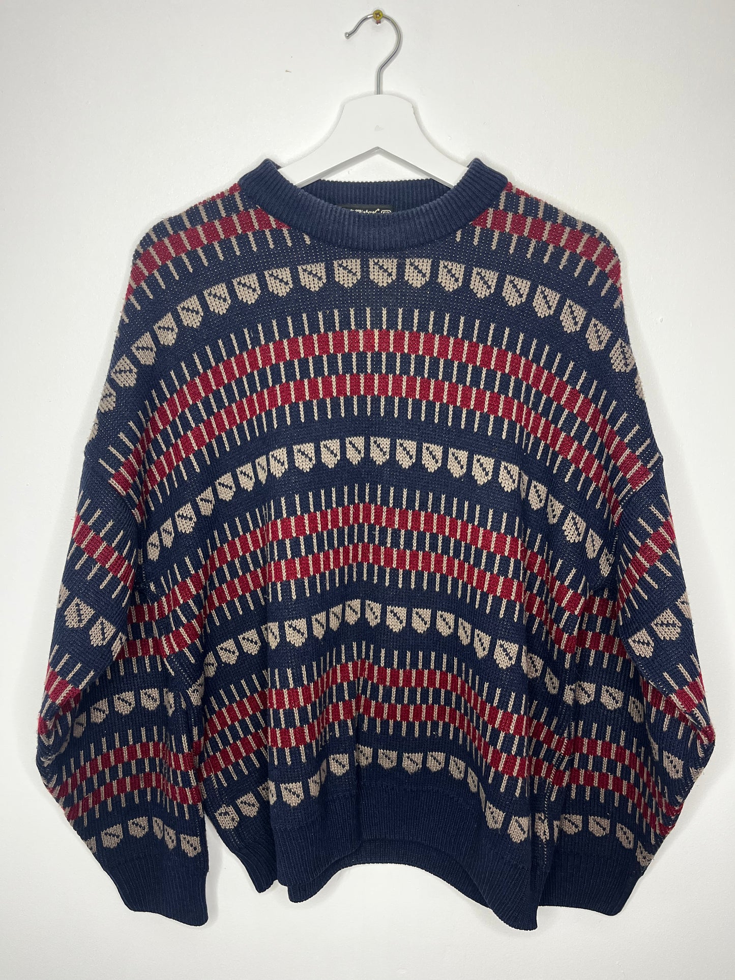 True Vintage Navy Red Patterned Jumper
