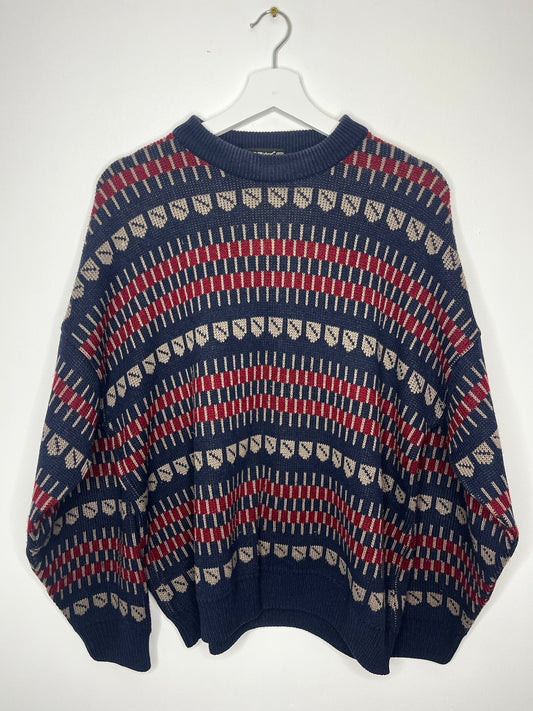 True Vintage Navy Red Patterned Jumper