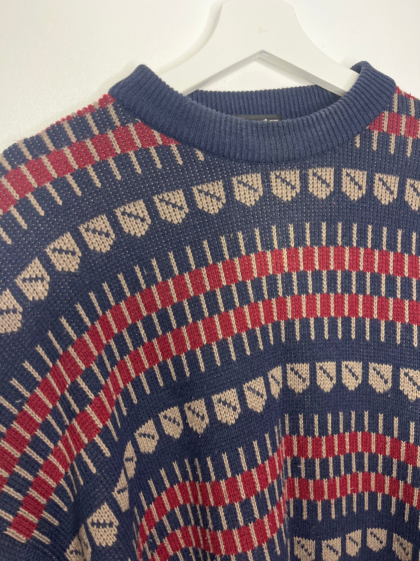 True Vintage Navy Red Patterned Jumper