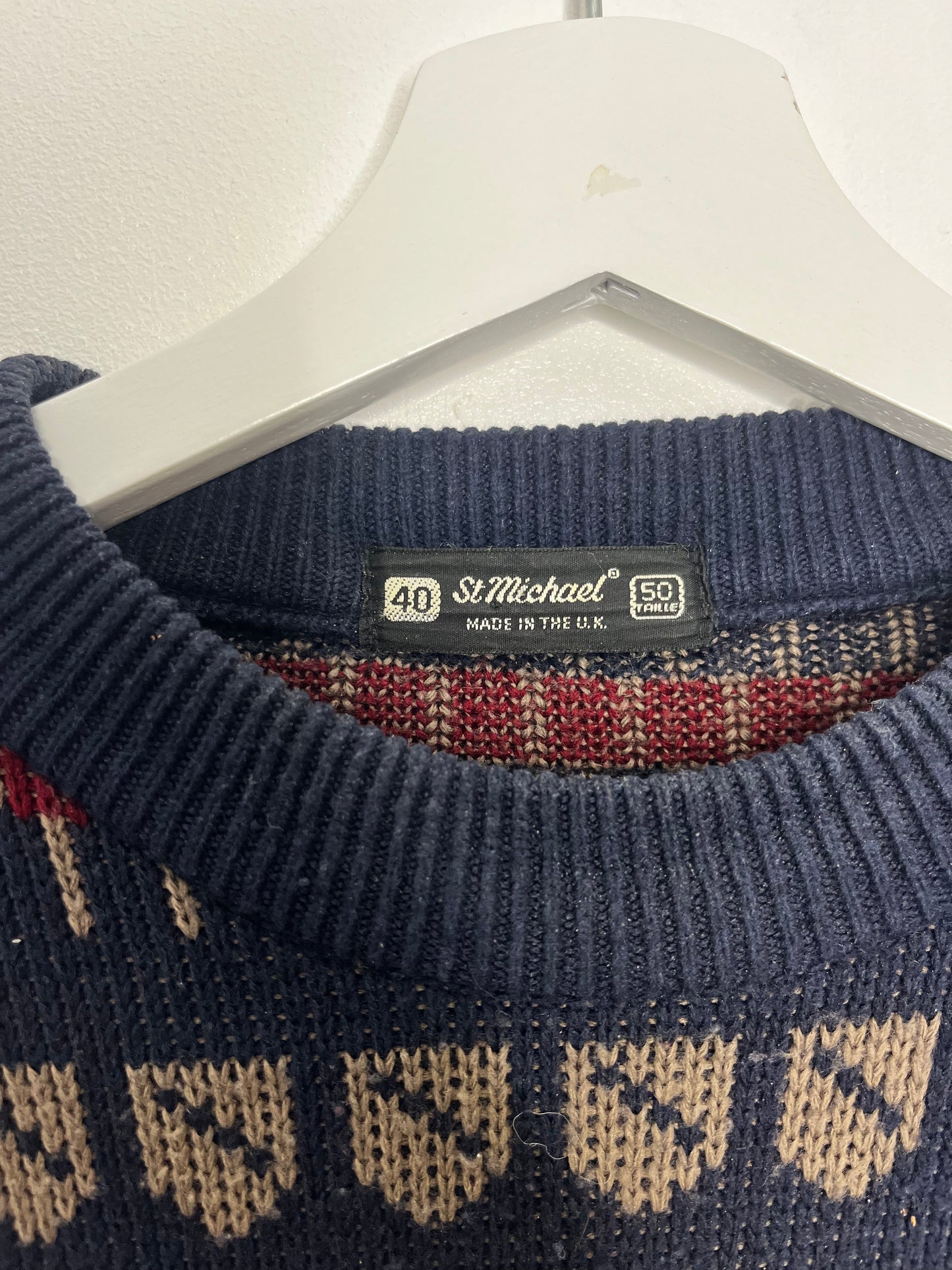 True Vintage Navy Red Patterned Jumper