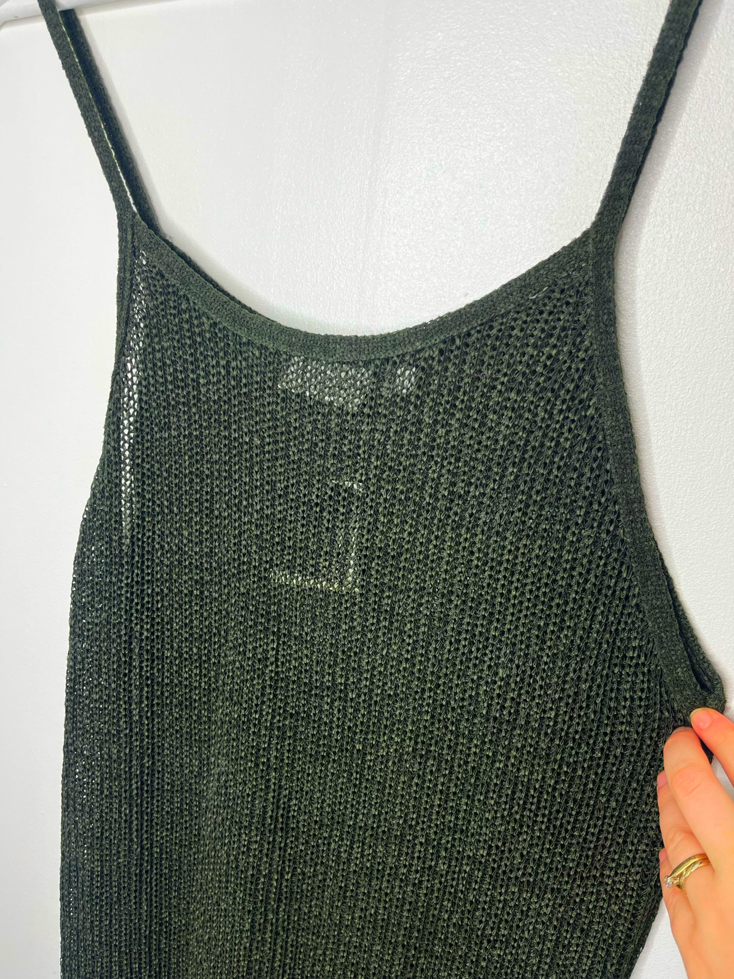 True Vintage Khaki Crochet Strap Dress