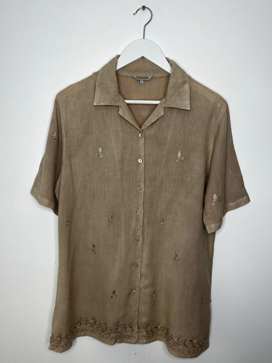 Beige Vintage Embroidered Boho Blouse