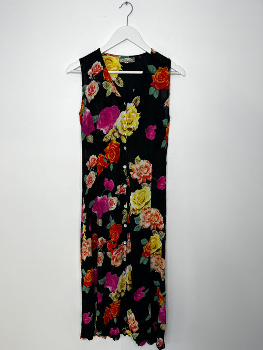 Button Down Vibrant Vintage Floral Dress