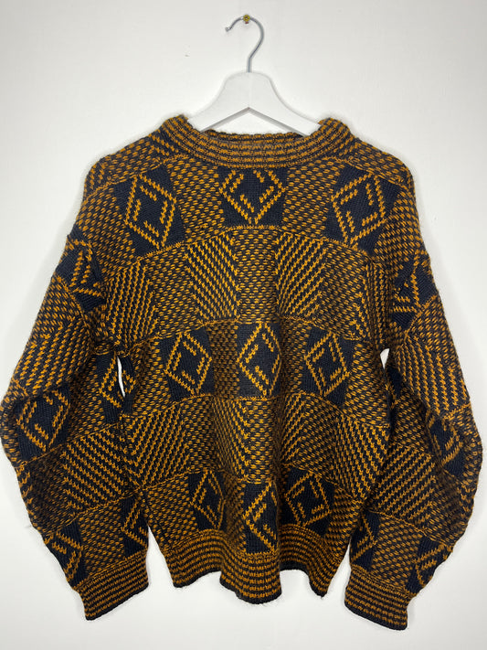 Yellow & Black Patterned Wool Vintage Jumper