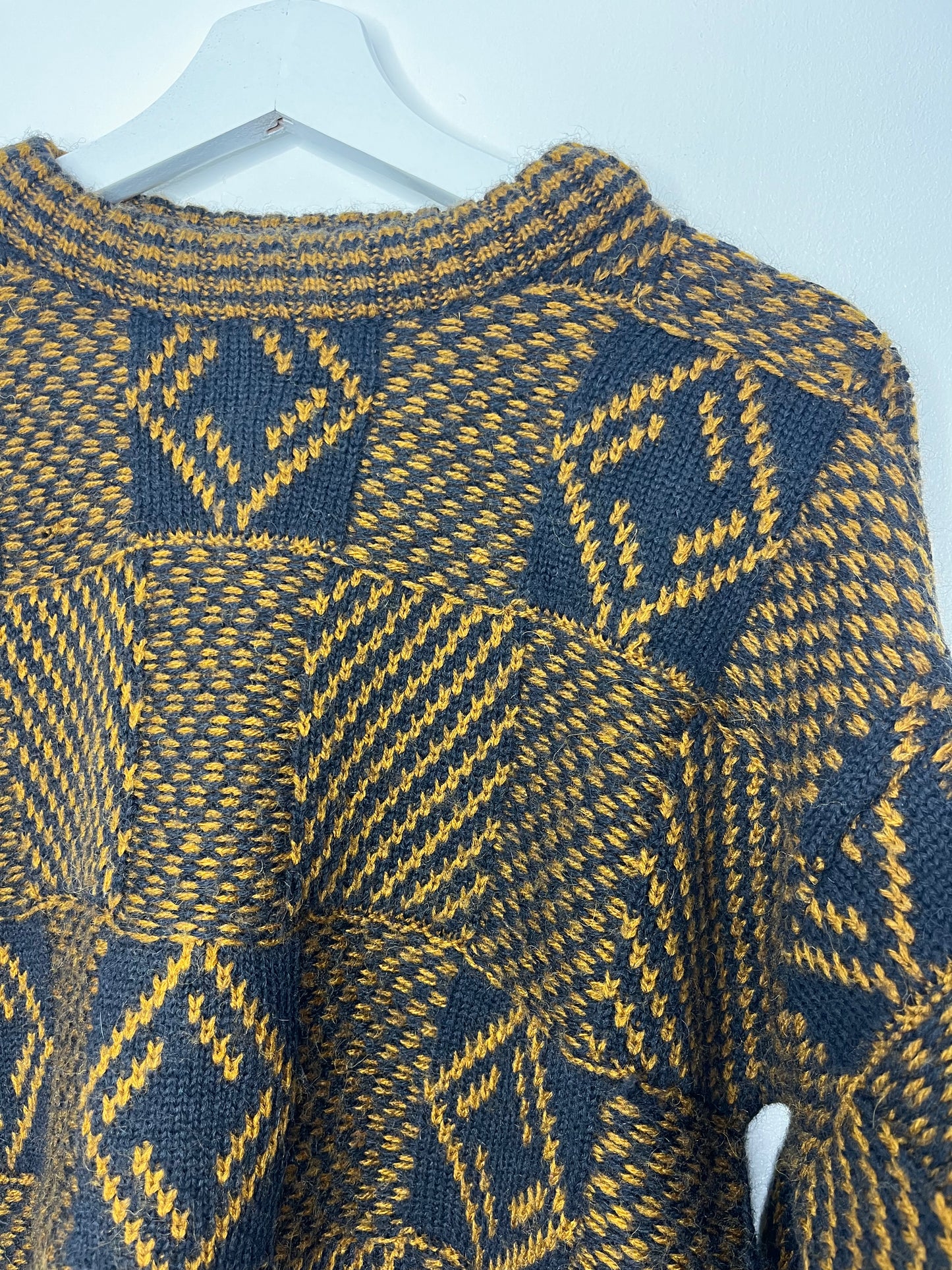 Yellow & Black Patterned Wool Vintage Jumper