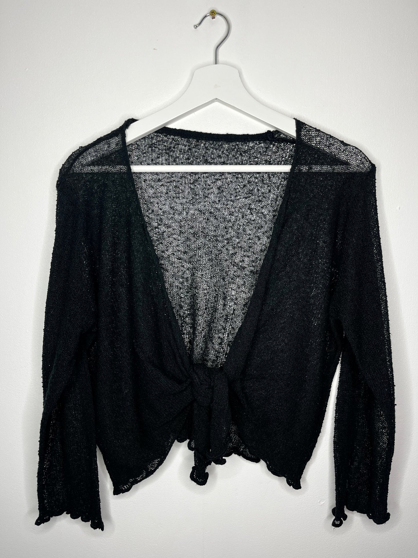 Black Classic Crochet Tie Cardigan