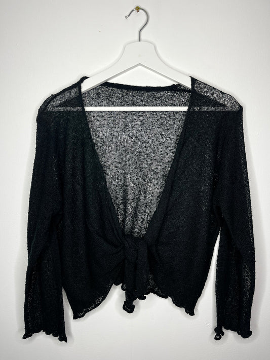 Black Classic Crochet Tie Cardigan
