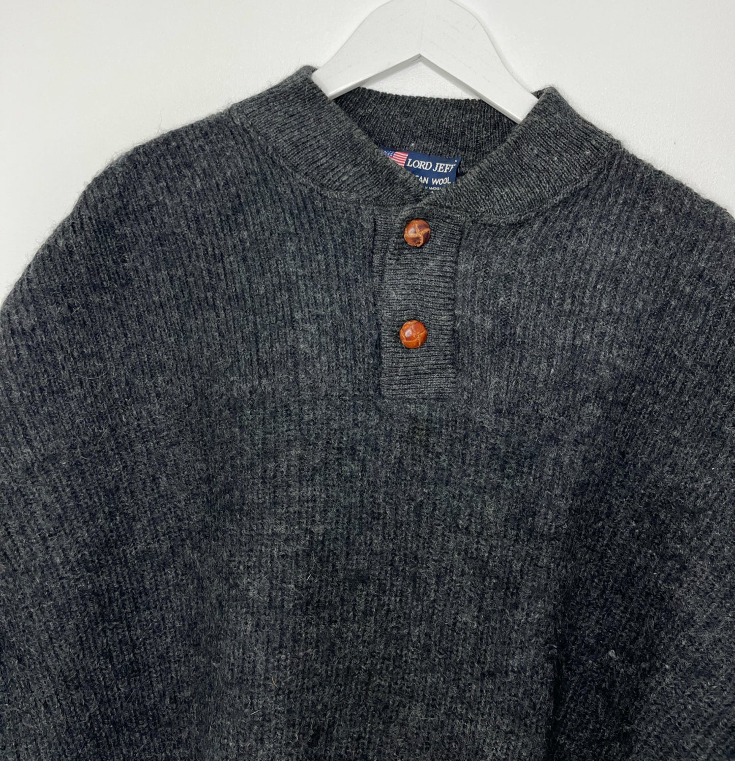Dark Grey Wool Quarter Button Jumper