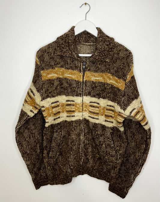 Brown Wool Zip Cardigan