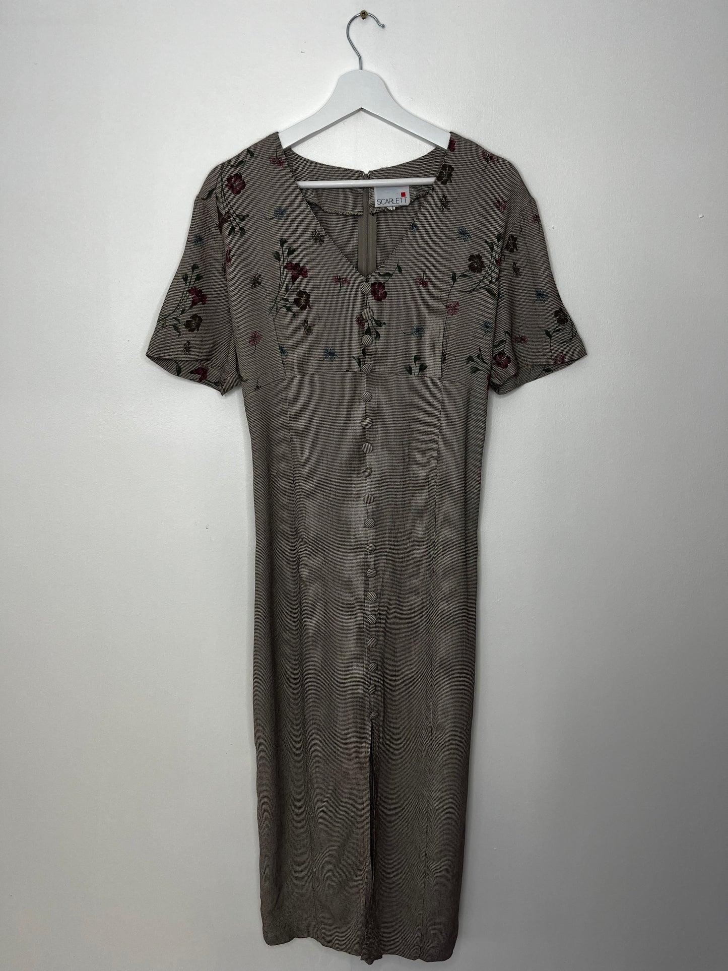 Brown Gingham 90s Tie Back Dress
