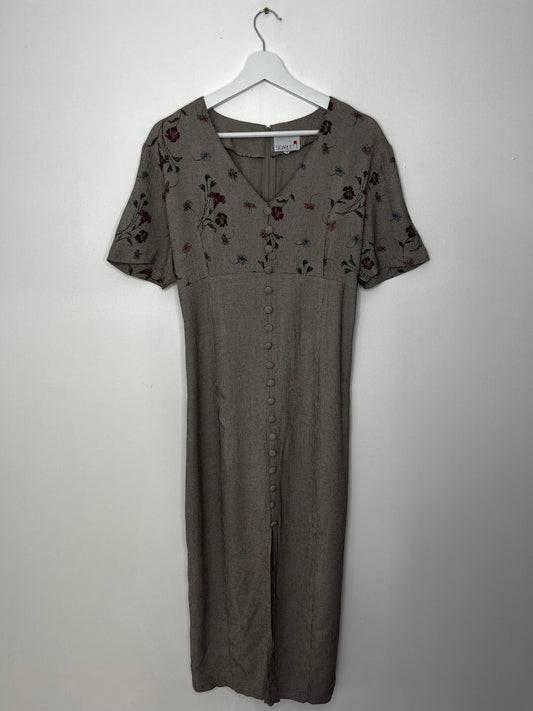 Brown Gingham 90s Tie Back Dress