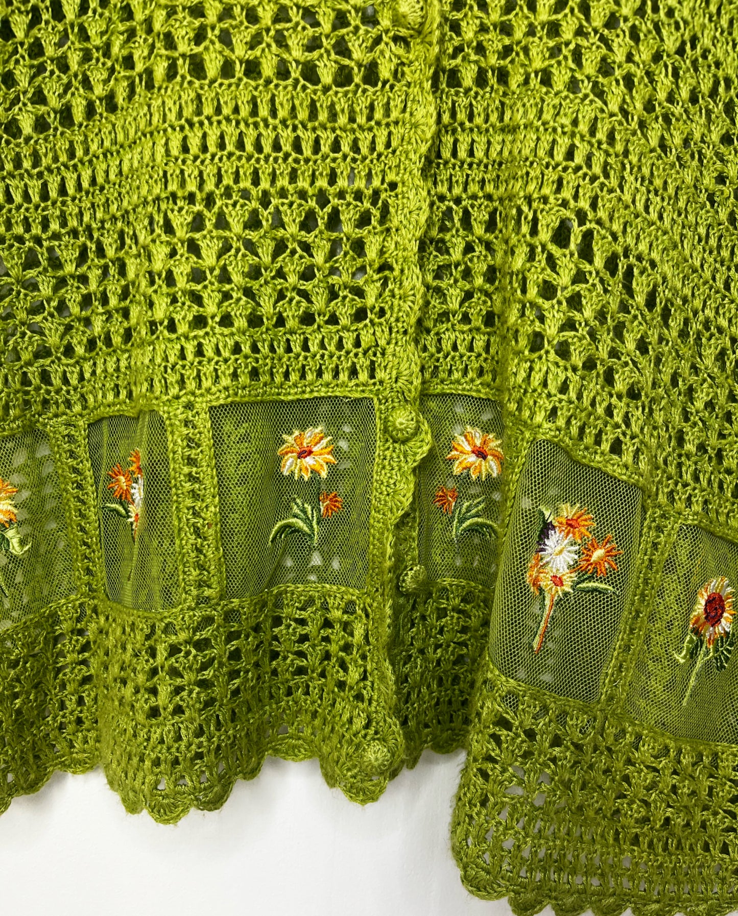 Lime Crochet Bottom Detail Cardigan
