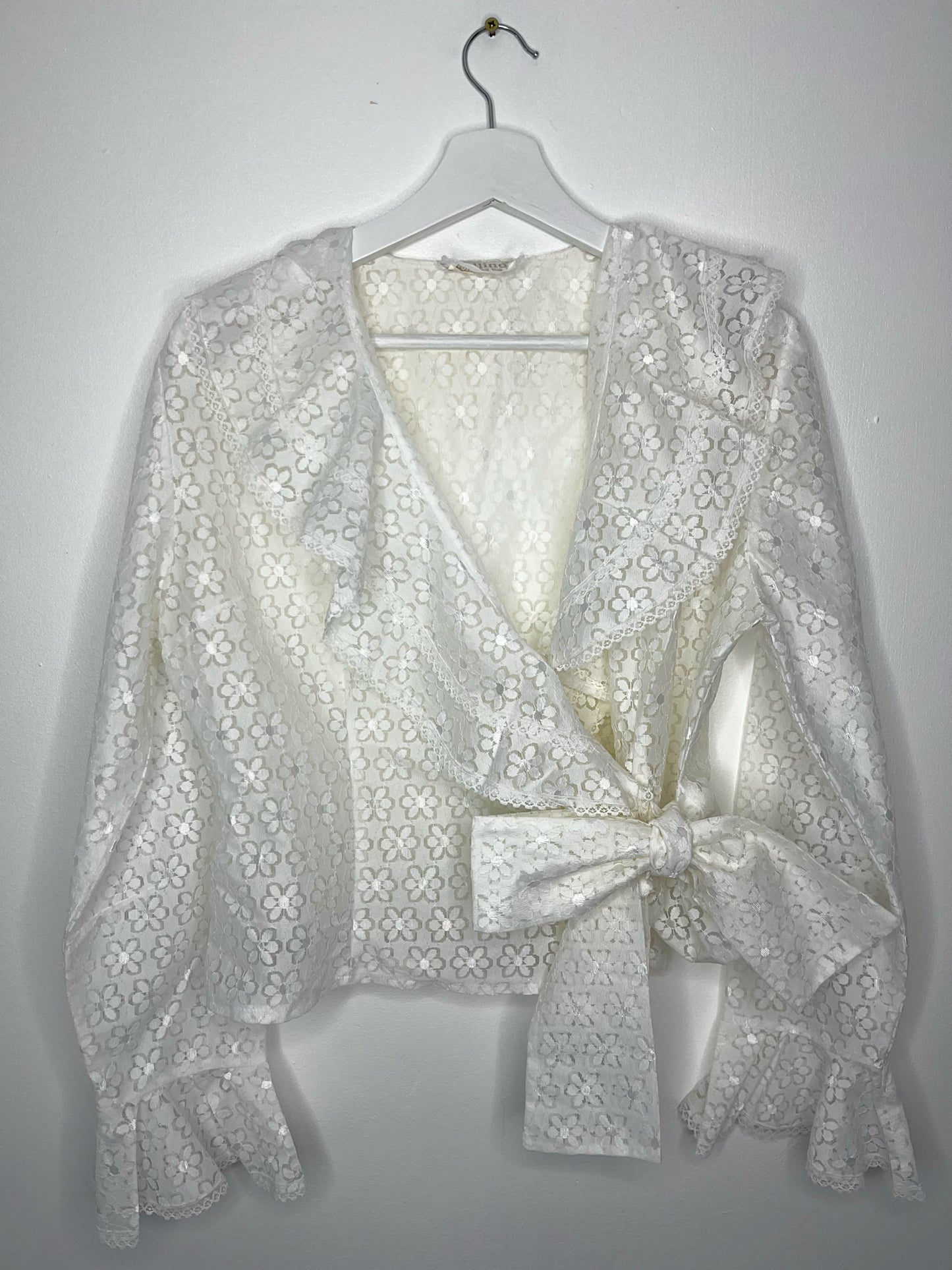 1970s Romantic Lace Ruffle Vintage Wrap Blouse