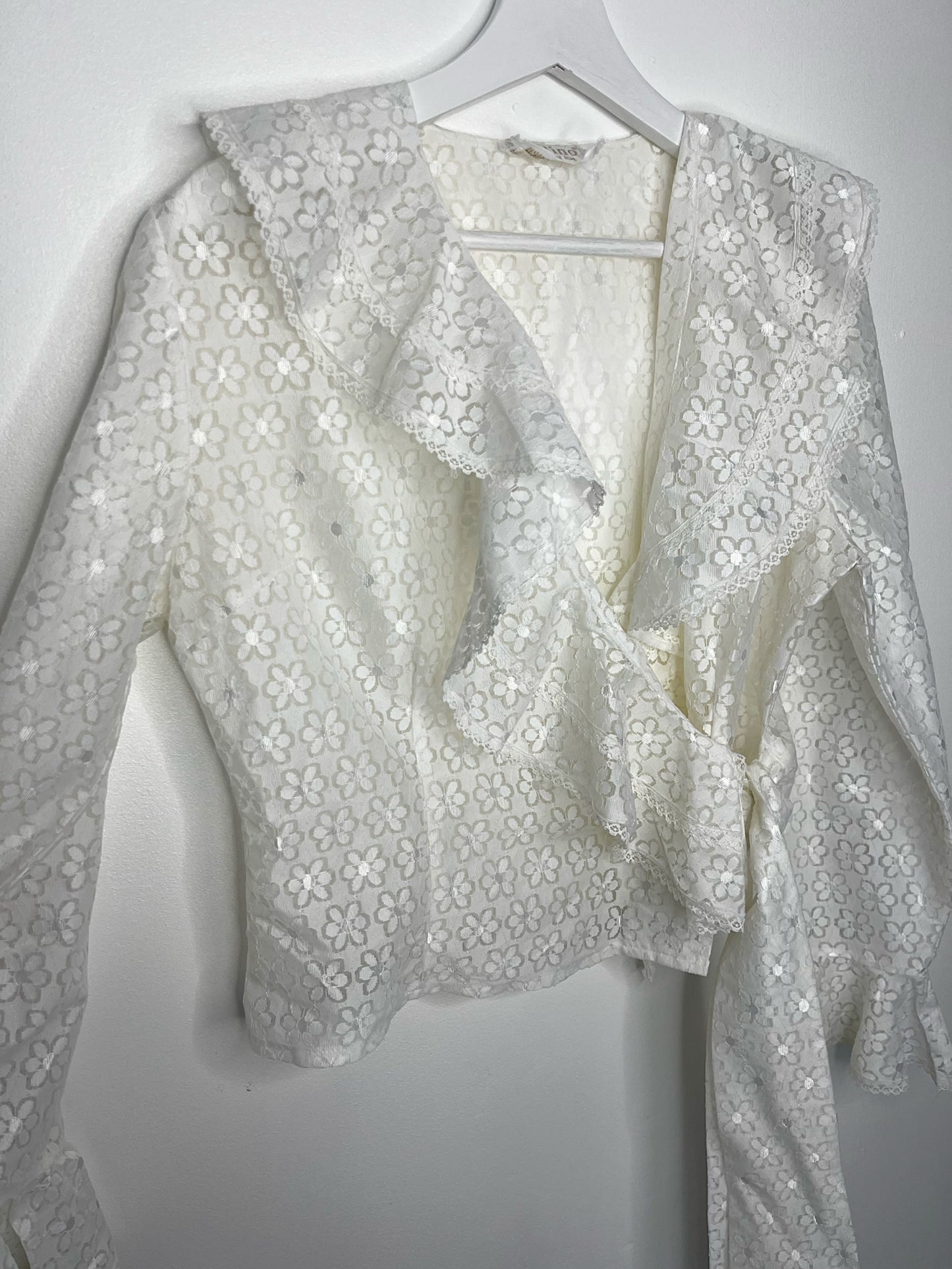 1970s Romantic Lace Ruffle Vintage Wrap Blouse