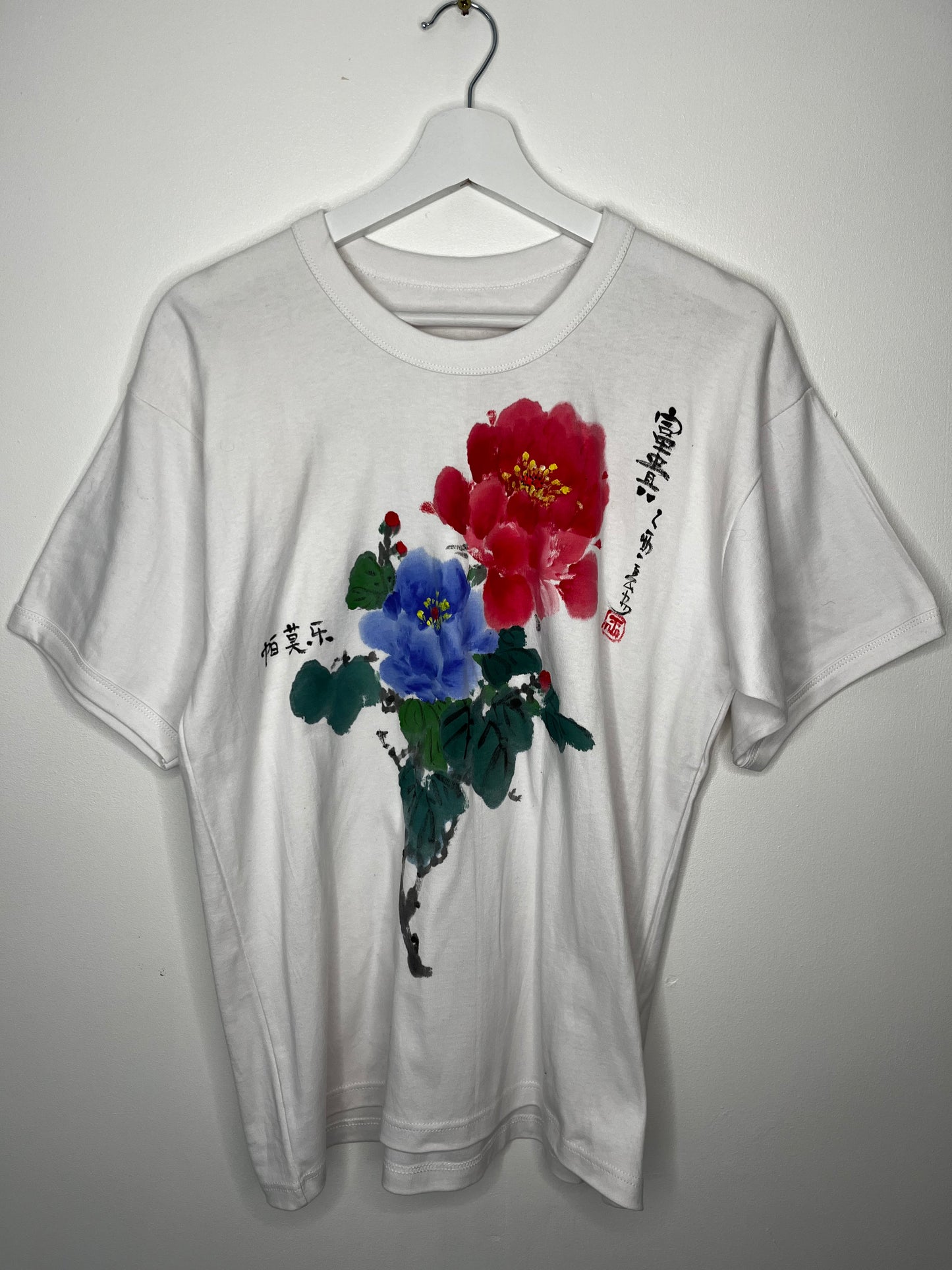 Oriental Watercolour Peony Floral Cotton T-Shirt