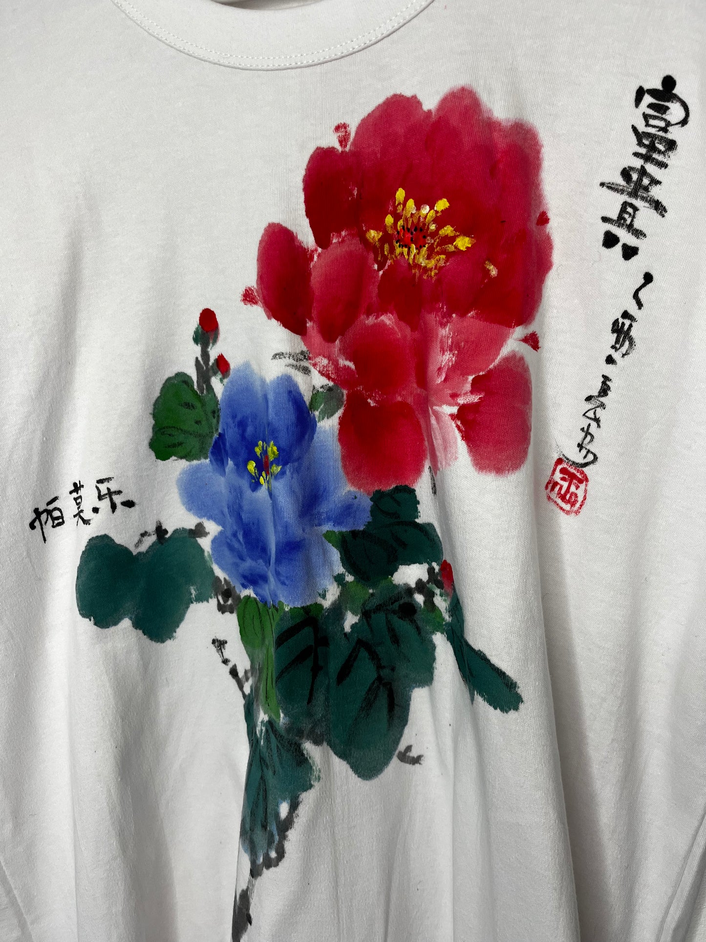 Oriental Watercolour Peony Floral Cotton T-Shirt
