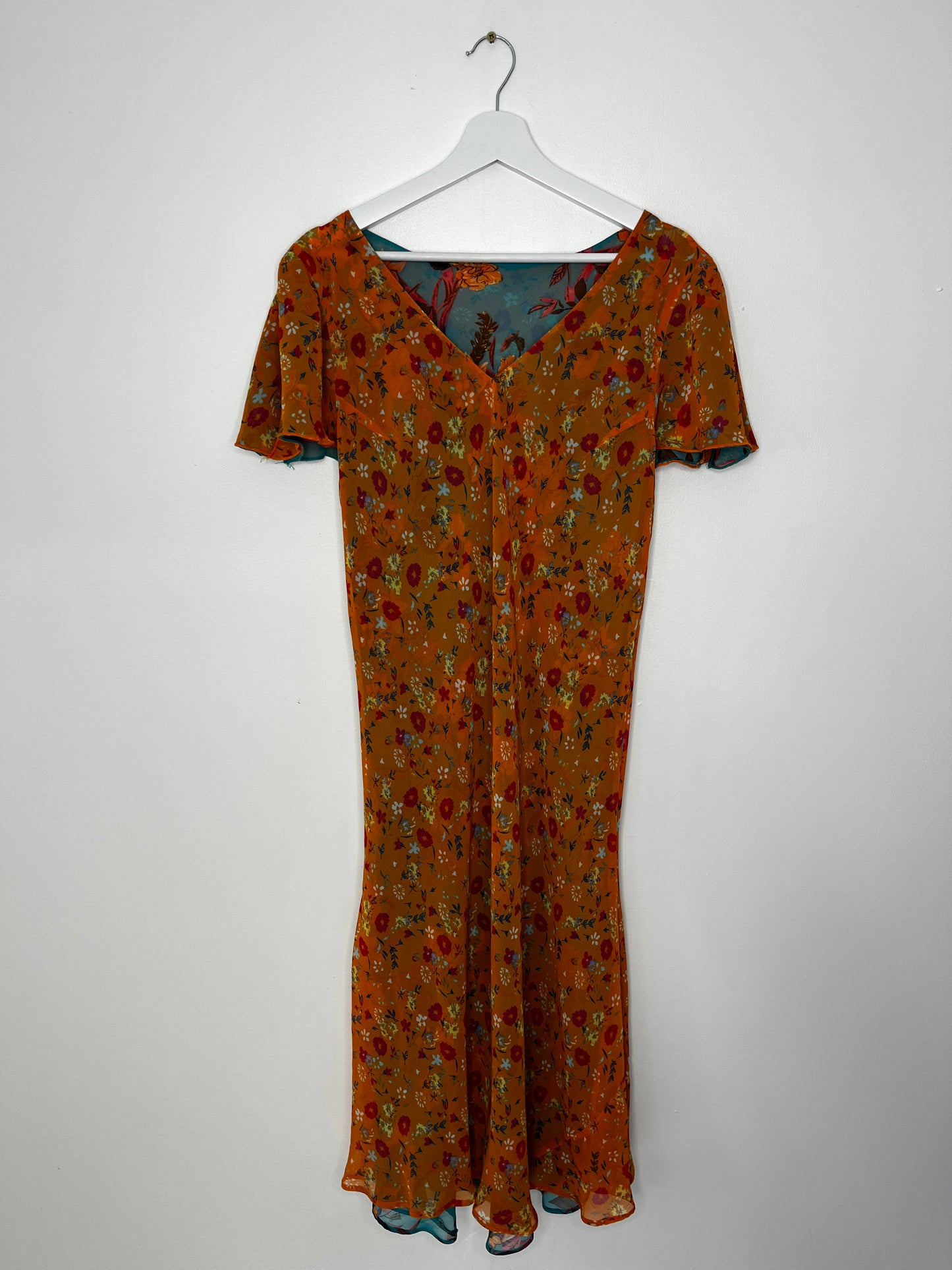 Reversible Vintage Floral Orange Blue Dress