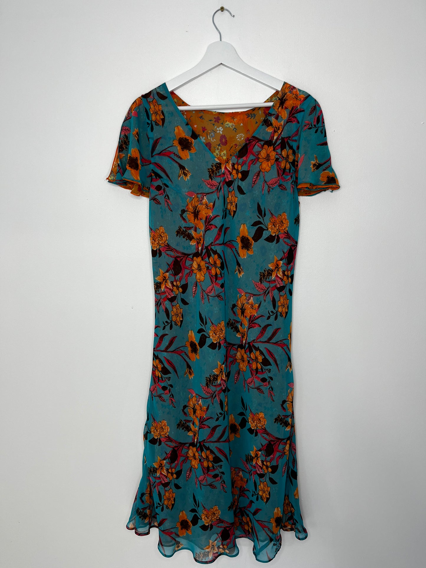Reversible Vintage Floral Orange Blue Dress