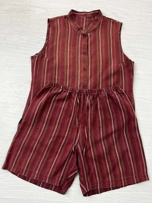 Burgundy Stripe Shorts Vintage Two Piece