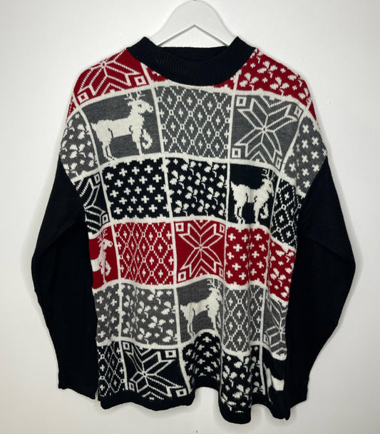 Grey Red Vintage Christmas Jumper