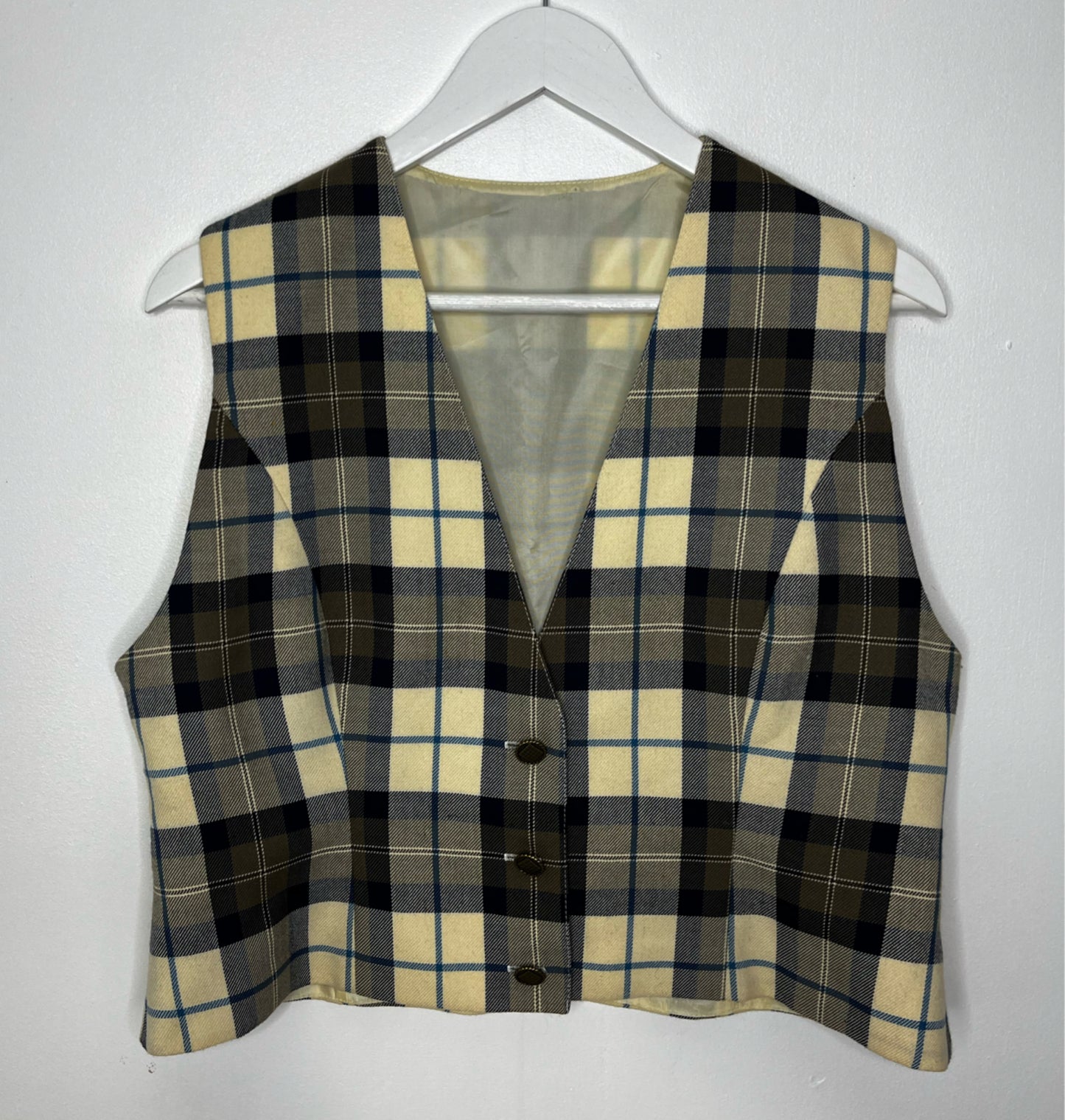 Cream Navy Checked Waistcoat