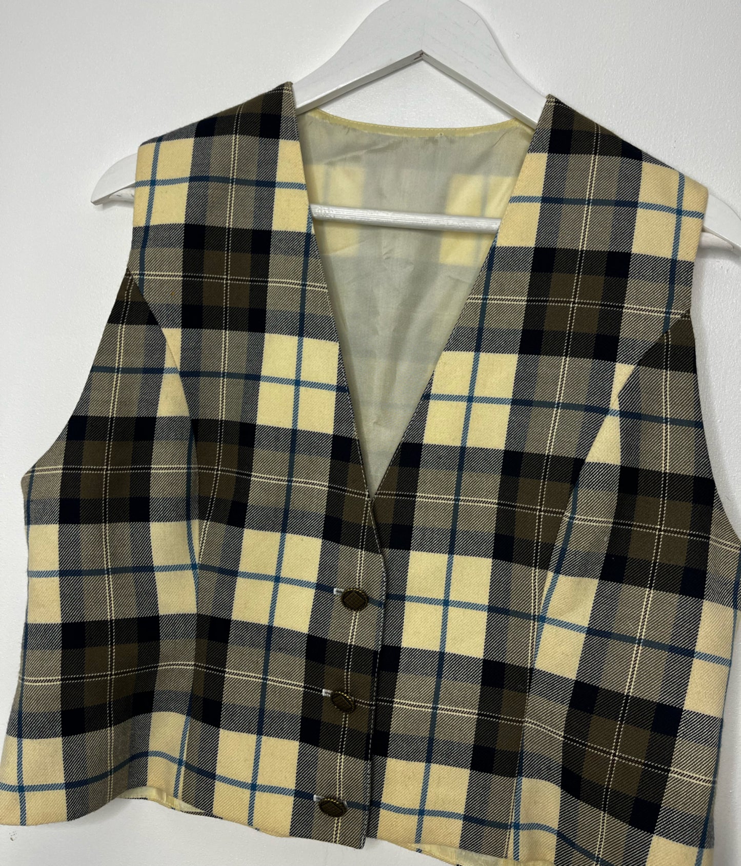 Cream Navy Checked Waistcoat
