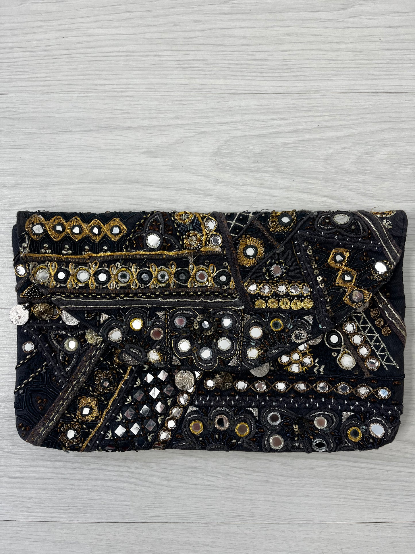 Grey Mirrored Detail Vintage Clutch Bag