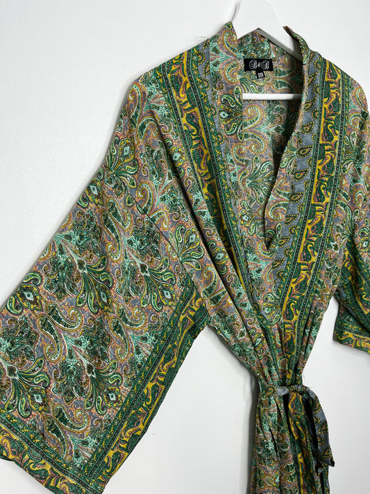 Pure Silk Green Paisley Robe